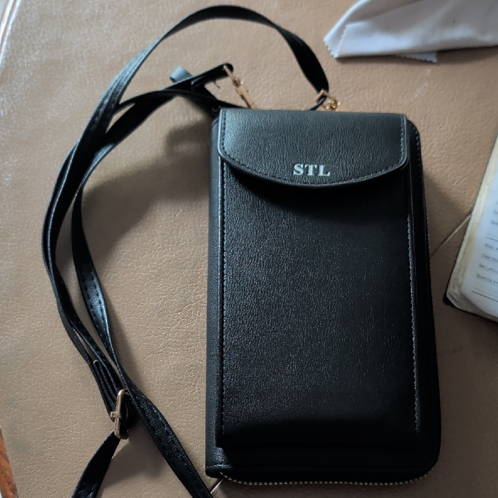 Black Crossbody Phone Wallet Bag with Zip and Flap